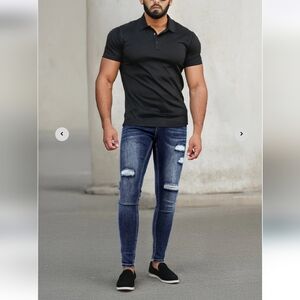Gingtto Men's Ripped Dark Blue Skinny Jeans Numerous Sizes Available